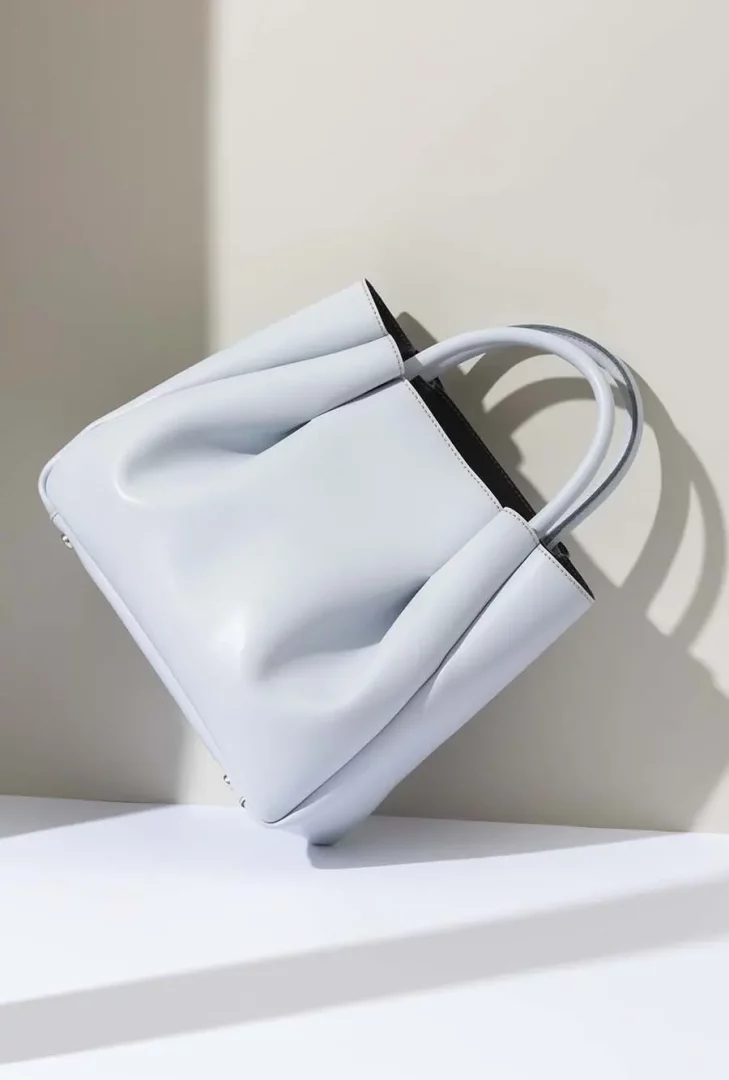 Product photo of white leather purse